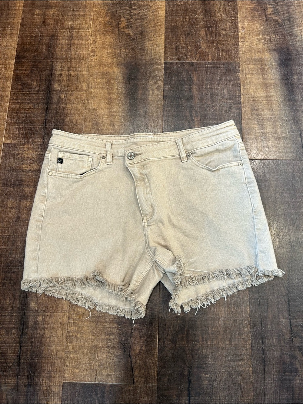 KanCan Light Beige Frayed Hem Denim Shorts
